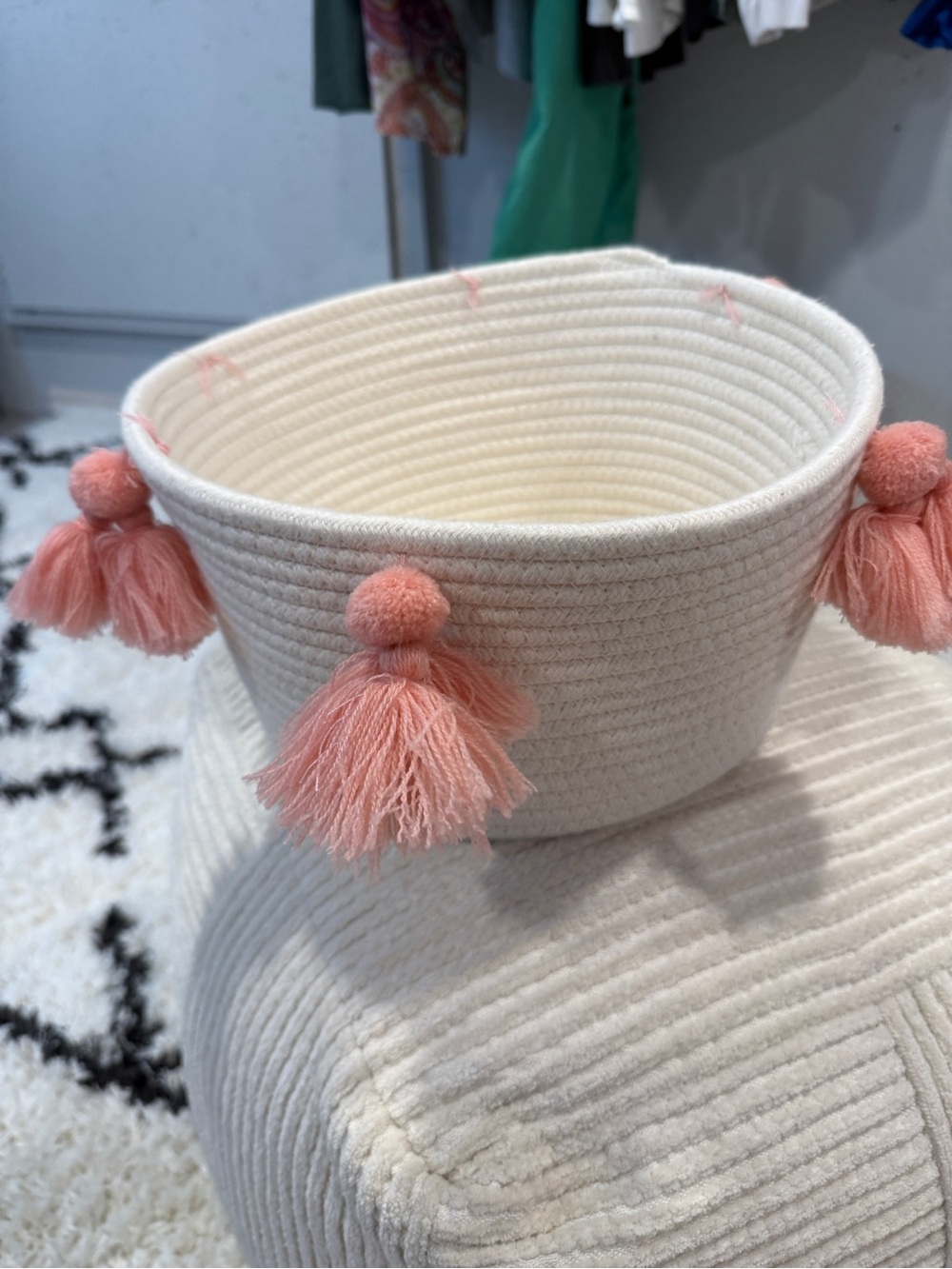 Small Coiled Rope Kids' Basket with Tassels Natural/Rose Pink - Pillowfort™ - Picture 3 of 5